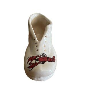Vintage Ceramic Clog Shoe With Lobster Decor Made In England Small 4" White/Red